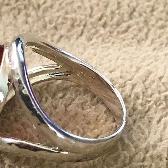 Carnelian Cabochon and Sterling Silver Statement Open Band Ring - Picture 5 of 10